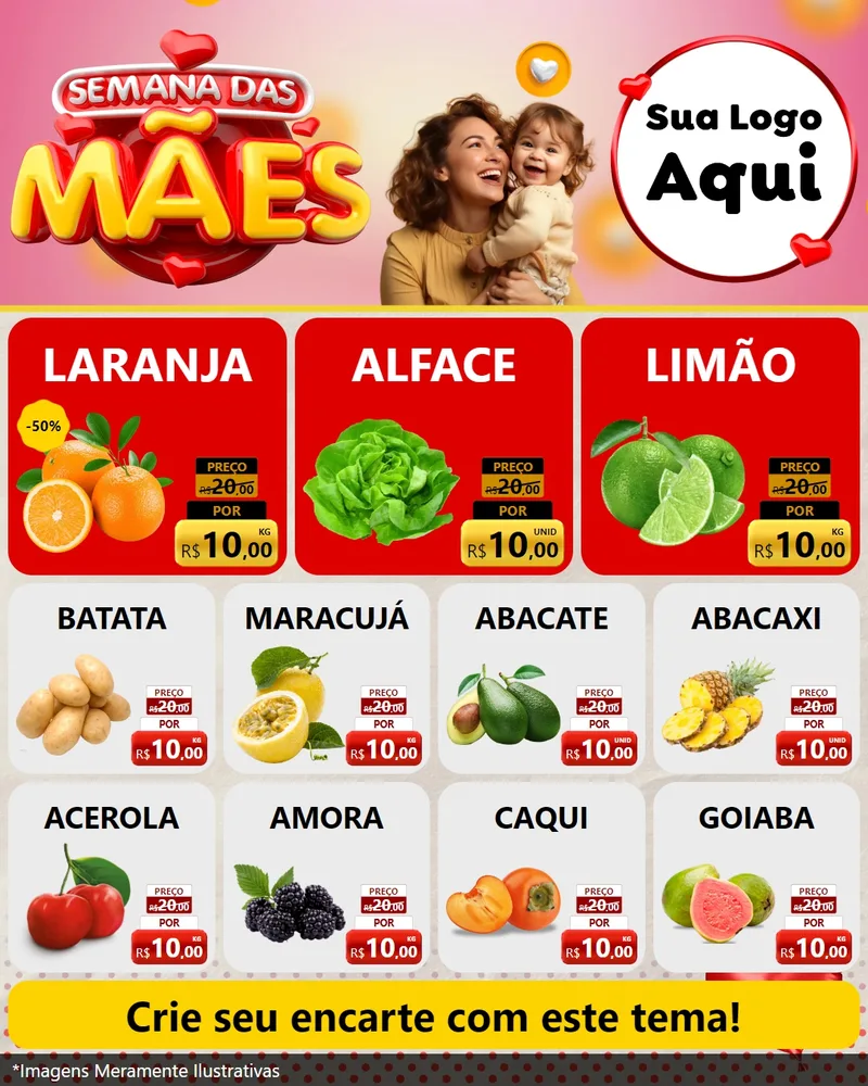 Modelo de Rede Social para Feed Instagram com o tema Semana das Mães para Hortifrúti