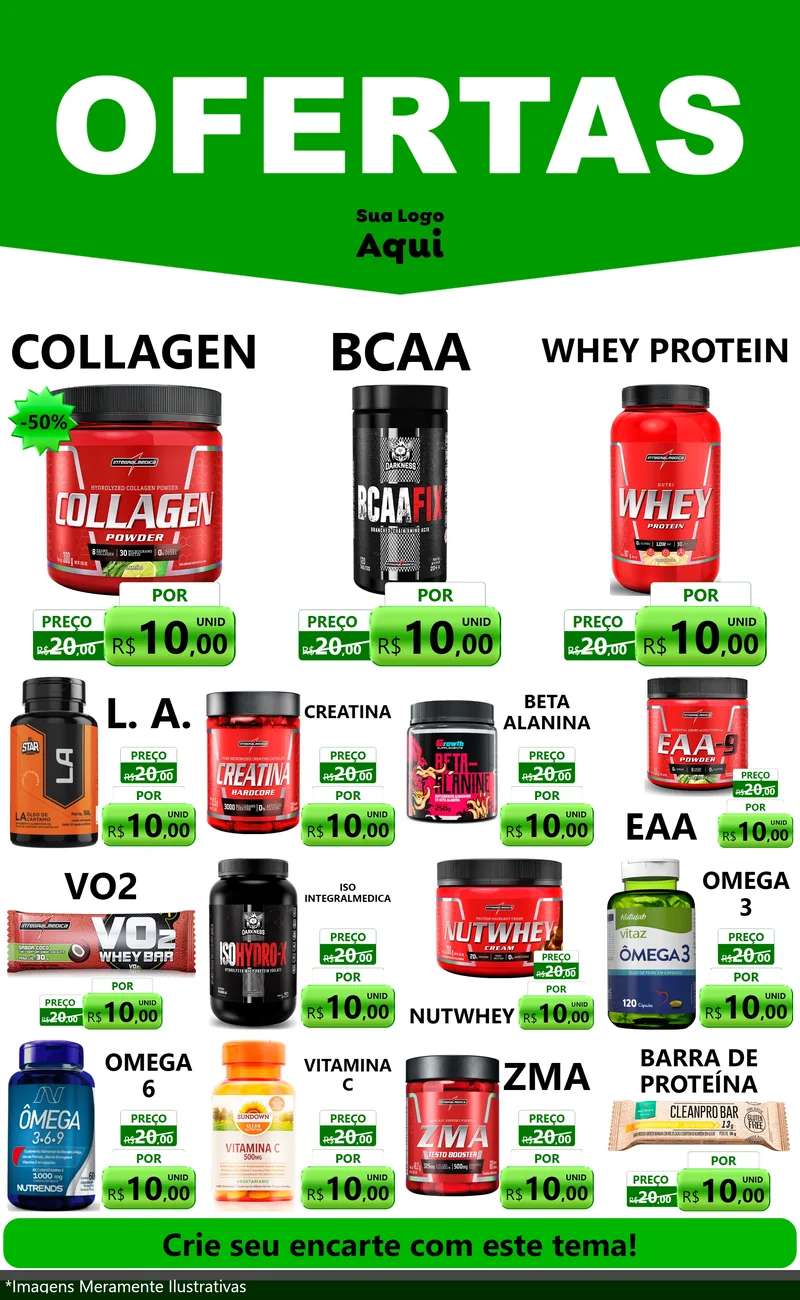 Modelo de Encarte para Encarte Grande com o tema Ofertas Verde Cartaz para Suplementos alimentares