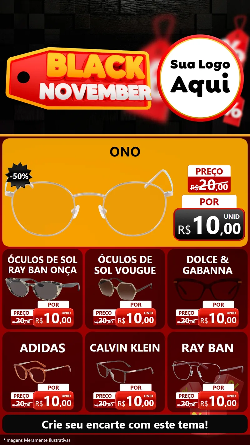 Modelo de Rede Social para Stories com o tema Black November para Óticas