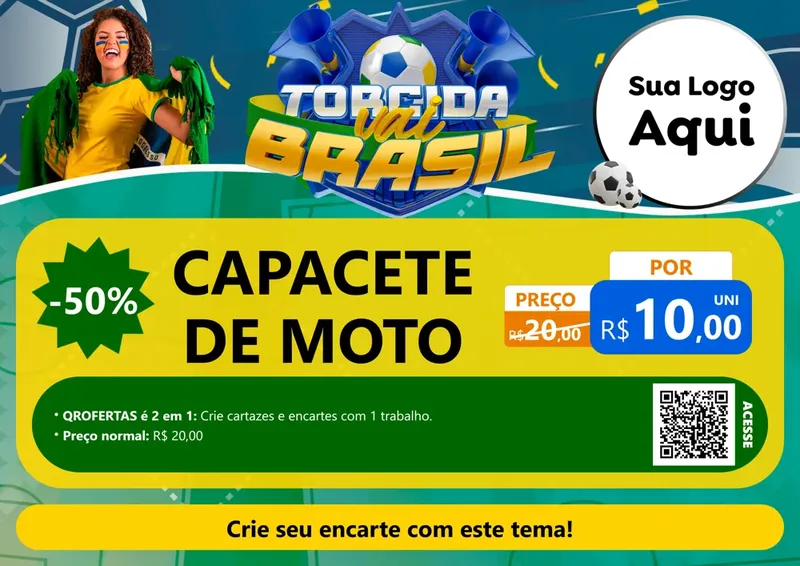 Modelo de Cartaz para Cartaz A4 Horizontal com o tema Torcida Vai Brasil - Copa para Moto peças
