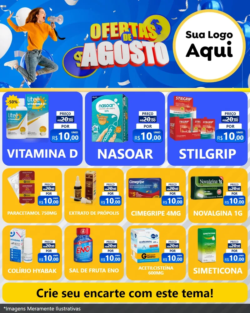 Modelo de Rede Social para Feed Instagram com o tema Ofertas de Agosto para Farmácia
