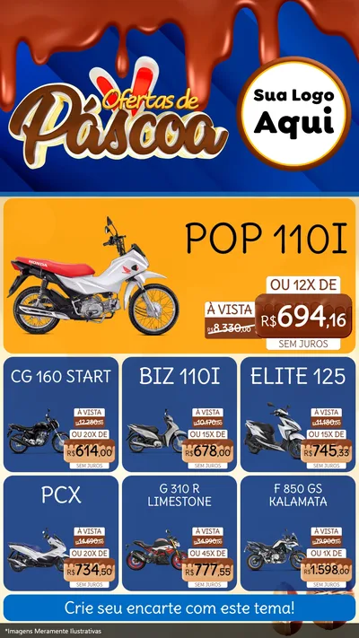 Modelo de Rede Social para Stories com o tema Ofertas de Páscoa para Concessionaria de Motos
