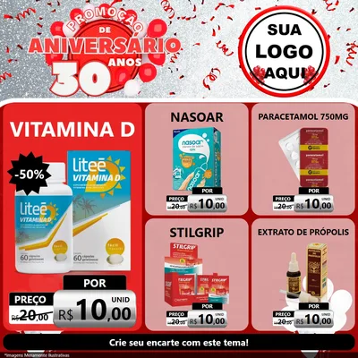 Modelo de Rede Social para Feed Facebook com o tema Promoção de Aniversário - 30 Anos para Farmácia