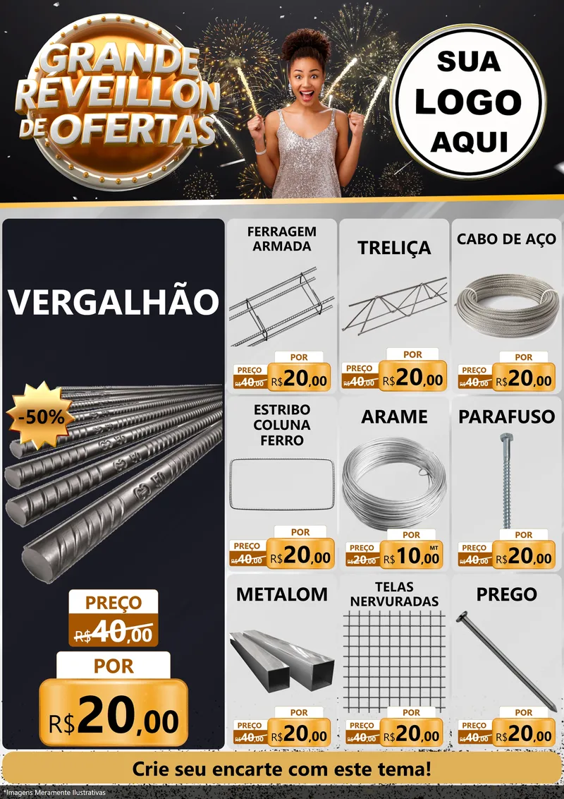 Modelo de Encarte para Encarte A4 Vertical com o tema Grande Réveillon de Ofertas para Ferragens