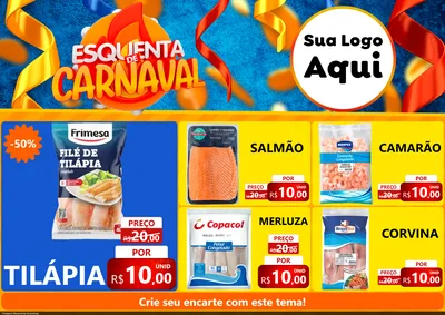 Modelo de Encarte para Encarte A4 Horizontal com o tema Esquenta de Carnaval para Peixaria