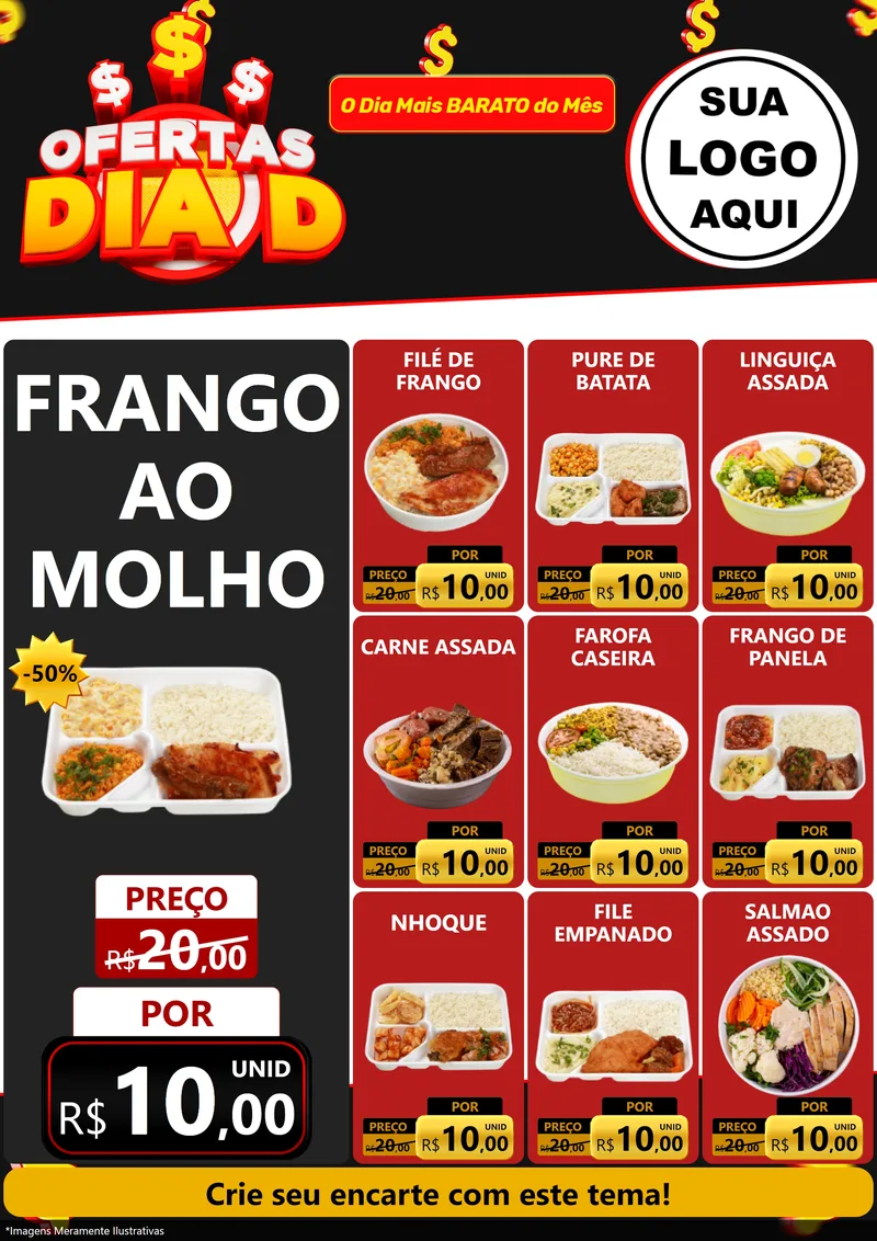 Modelo de Encarte para Encarte A4 Vertical com o tema Ofertas Dia D para Restaurante