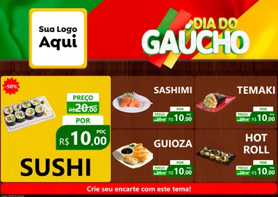 Modelo de Encarte para Encarte A4 Horizontal com o tema Dia do Gaúcho para Comida japonesa