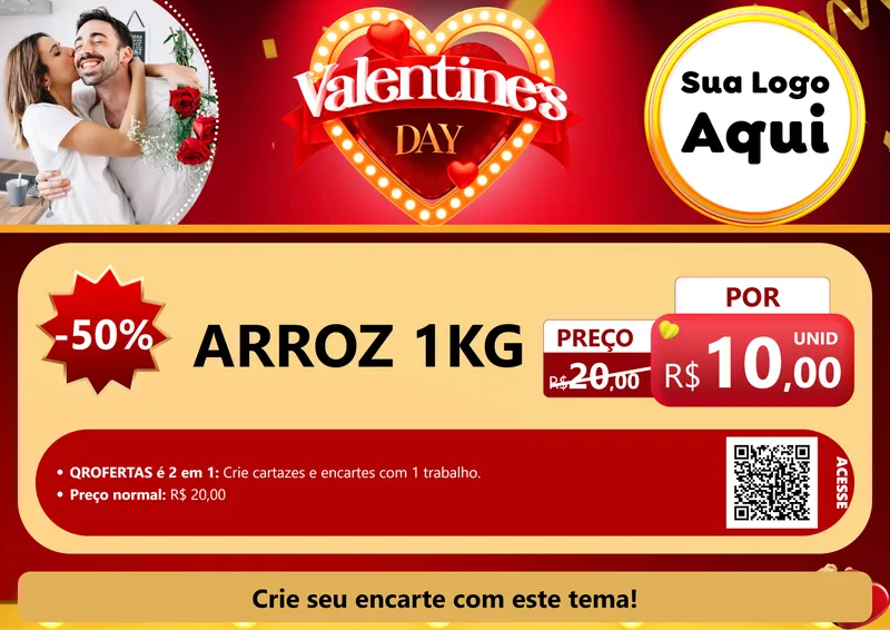Modelo de Cartaz para Cartaz A4 Horizontal com o tema Valentine's Day para Supermercado