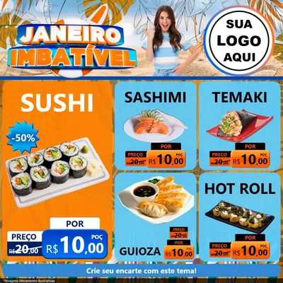 Modelo de Rede Social para Feed Facebook com o tema Janeiro Imbatível para Comida japonesa