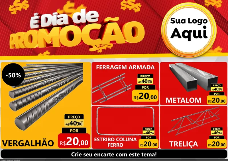 Modelo de Encarte para Encarte A4 Horizontal com o tema É Dia De Promoção para Ferragens