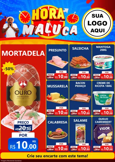 Modelo de Encarte para Encarte A4 Vertical com o tema Hora Maluca para Frios e Laticínios