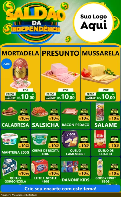 Modelo de Encarte para Encarte Grande com o tema Saldão da Indepêndencia para Frios e Laticínios
