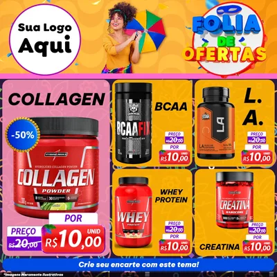 Modelo de Rede Social para Feed Facebook com o tema Folia de Ofertas para Suplementos alimentares