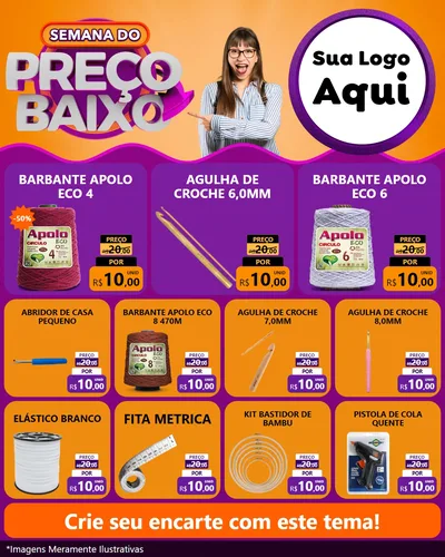 Modelo de Rede Social para Feed Instagram com o tema Semana do Preço Baixo para Armarinho e Aviamentos