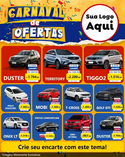 Modelo de Rede Social para Feed Instagram com o tema Carnaval de Ofertas para Concessionaria de Carros