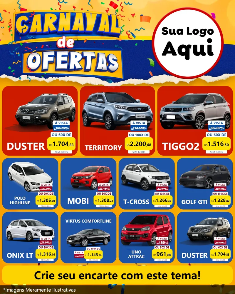 Modelo de Rede Social para Feed Instagram com o tema Carnaval de Ofertas para Concessionaria de Carros