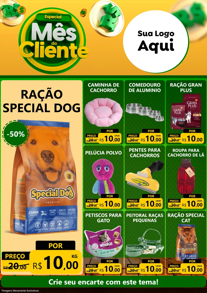 Modelo de Encarte para Encarte A4 Vertical com o tema Especial Mês do Cliente para Pet Shop