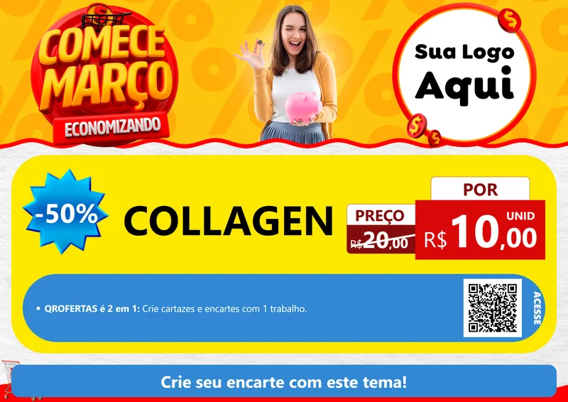Modelo de Cartaz para Cartaz A4 Horizontal com o tema Comece Março Economizando para Suplementos alimentares
