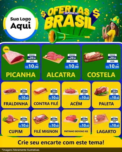 Modelo de Rede Social para Feed Instagram com o tema Ofertas Semana do Brasil para Açougue
