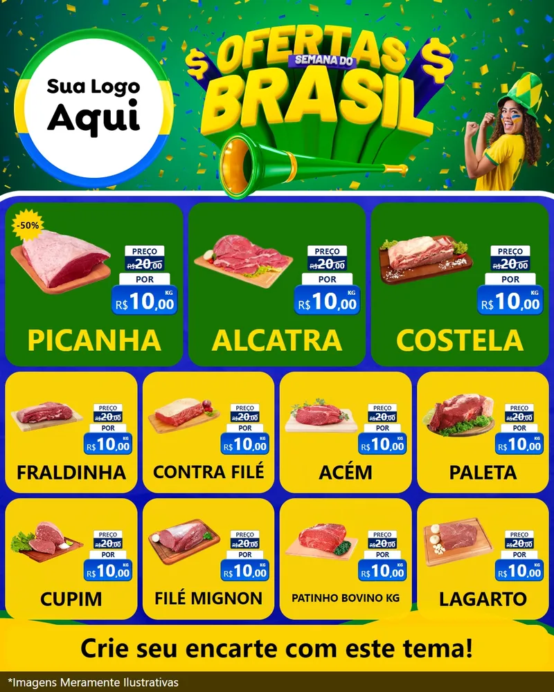 Modelo de Rede Social para Feed Instagram com o tema Ofertas Semana do Brasil para Açougue