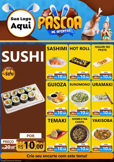 Modelo de Encarte para Encarte A4 Vertical com o tema Páscoa de Ofertas para Comida japonesa