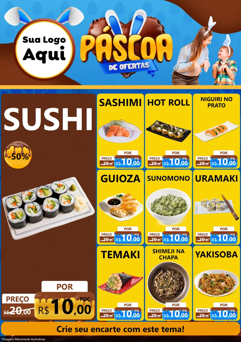 Modelo de Encarte para Encarte A4 Vertical com o tema Páscoa de Ofertas para Comida japonesa