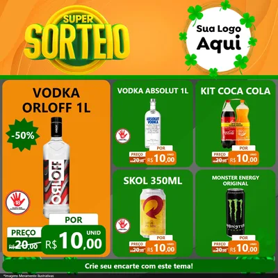 Modelo de Rede Social para Feed Facebook com o tema Super Sorteio para Distribuidora de bebidas