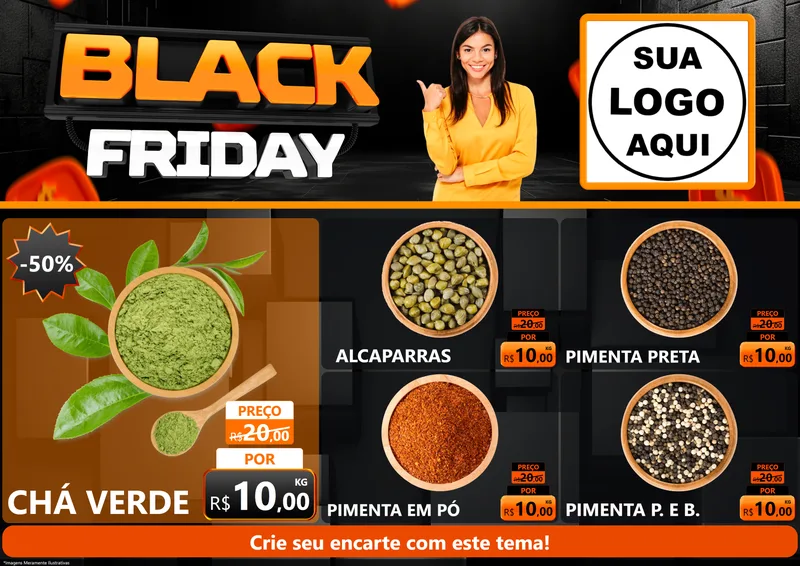 Modelo de Encarte para Encarte A4 Horizontal com o tema Black Friday para Produtos Naturais
