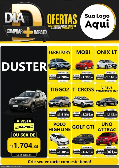Modelo de Encarte para Encarte A4 Vertical com o tema Dia D Mais Economia para Concessionaria de Carros