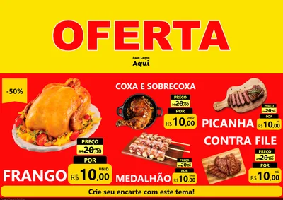 Modelo de Encarte para Encarte A4 Horizontal com o tema OFERTA - Vermelho Cartaz para Assados