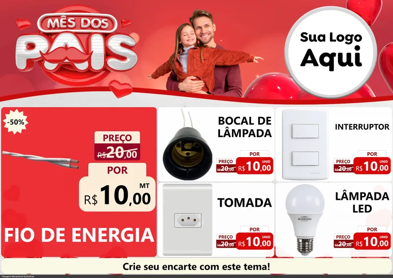 Modelo de Encarte para Encarte A4 Horizontal com o tema Mês dos Pais para Materiais Elétricos