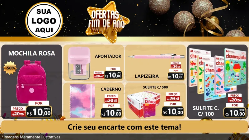 Modelo de TV para TV Horizontal com o tema Ofertas de Fim de Ano para Papelaria