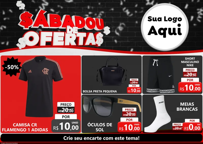 Modelo de Encarte para Encarte A4 Horizontal com o tema Sabadou de Ofertas para Roupas e acessórios