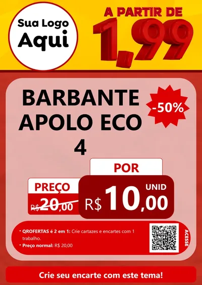 Modelo de Cartaz para Cartaz A4 Vertical com o tema A Partir de Um e Noventa e Nove - 1,99 para Armarinho e Aviamentos