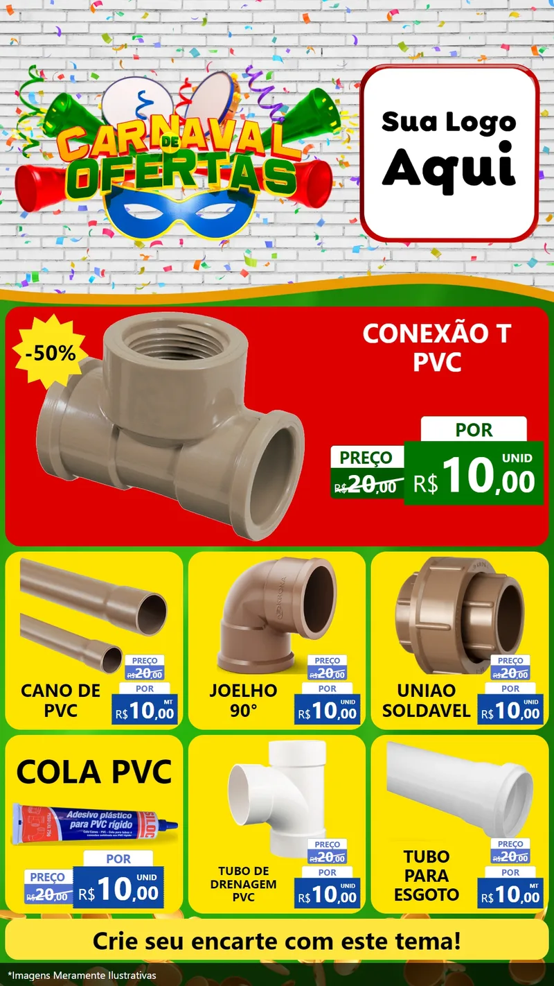 Modelo de Rede Social para Stories com o tema Carnaval de Ofertas para Tubos e conexões