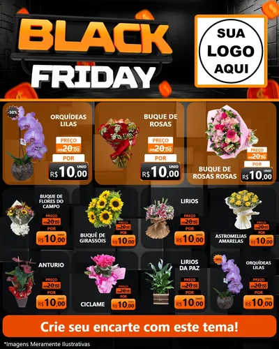 Modelo de Rede Social para Feed Instagram com o tema Black Friday para Floricultura e jardim