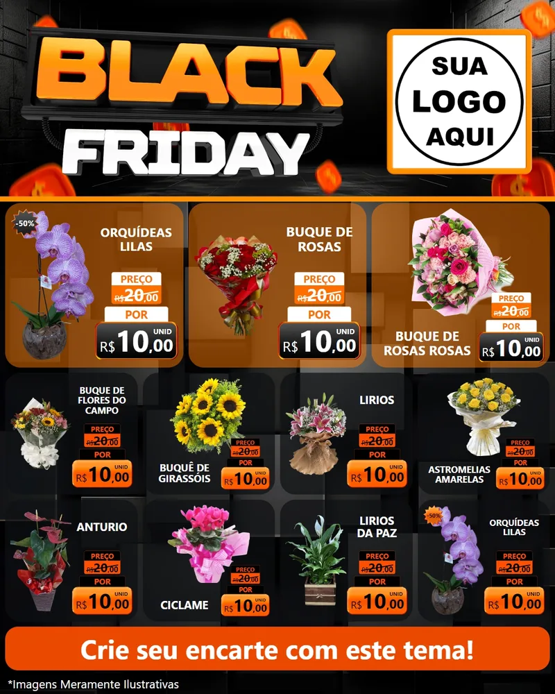 Modelo de Rede Social para Feed Instagram com o tema Black Friday para Floricultura e jardim