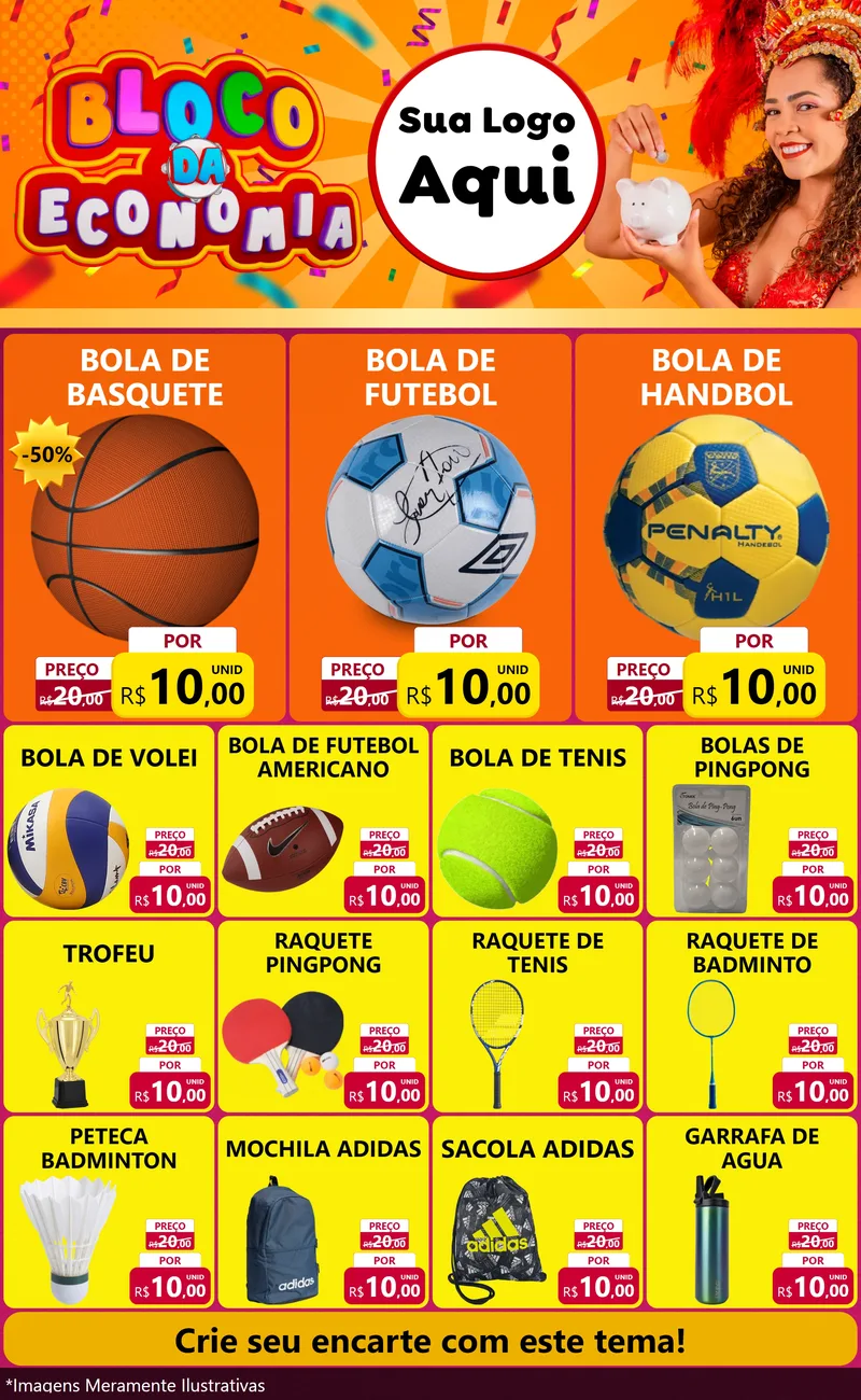 Modelo de Encarte para Encarte Grande com o tema Bloco da Economia para Artigos Esportivos