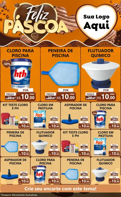 Modelo de Encarte para Encarte Grande com o tema Feliz Páscoa para Produtos para Piscina