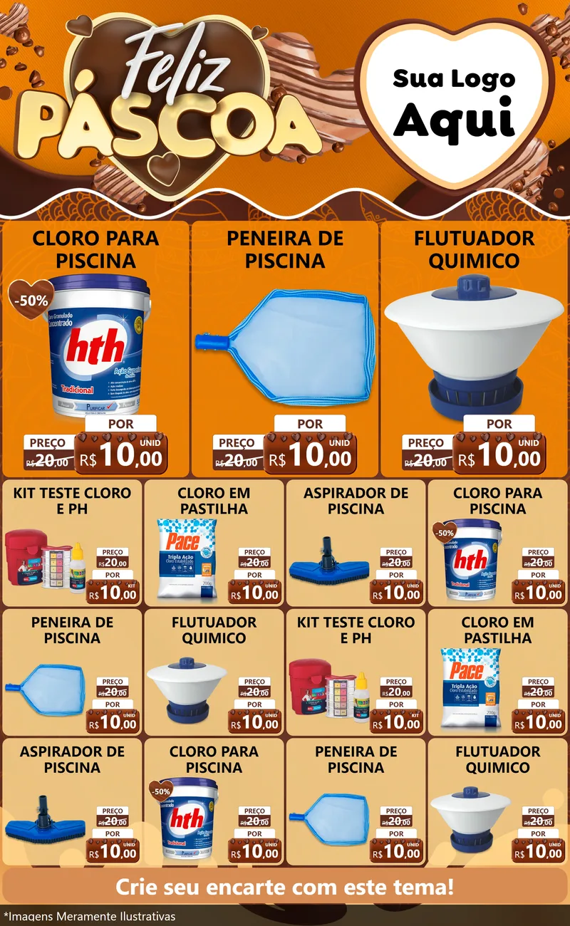 Modelo de Encarte para Encarte Grande com o tema Feliz Páscoa para Produtos para Piscina