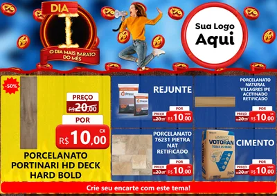 Modelo de Encarte para Encarte A4 Horizontal com o tema Dia I - O Dia Mais Barato Do Mês para Pisos e revestimentos