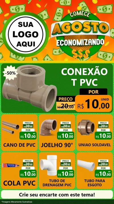 Modelo de Rede Social para Stories com o tema Comece Agosto Economizando para Tubos e conexões