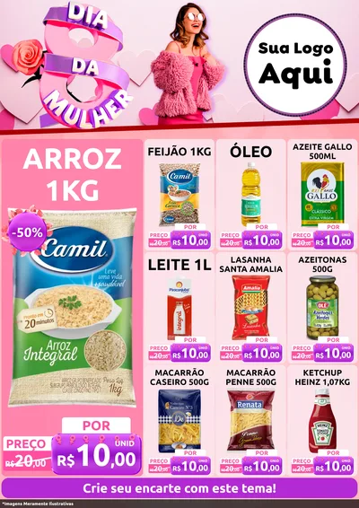 Modelo de Encarte para Encarte A4 Vertical com o tema Dia da Mulher para Supermercado