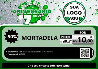 Modelo de Cartaz para Cartaz A4 Horizontal com o tema Promoção de Aniversário - 7 Anos para Frios e Laticínios