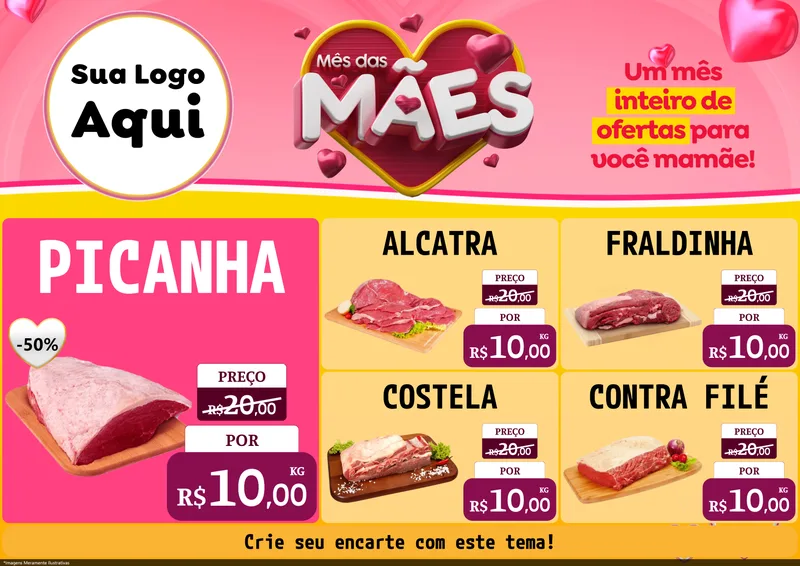 Modelo de Encarte para Encarte A4 Horizontal com o tema Mês das Mães para Açougue