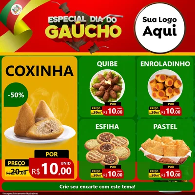 Modelo de Rede Social para Feed Facebook com o tema Especial Dia do Gaúcho para Salgadaria