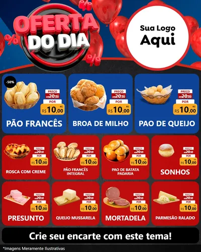 Modelo de Rede Social para Feed Instagram com o tema Oferta do Dia para Padaria
