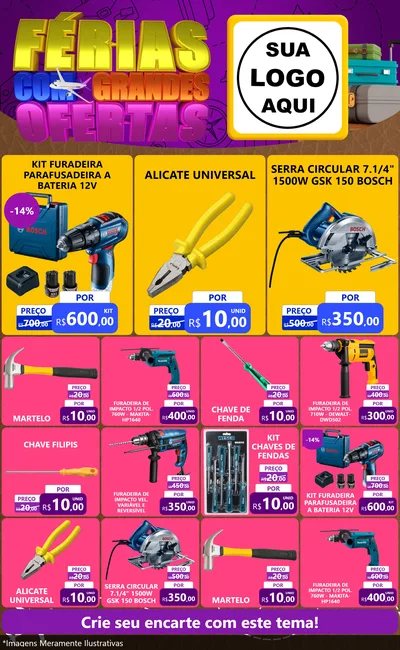 Modelo de Encarte para Encarte Grande com o tema Férias com Grandes Ofertas para Maquinas e Ferramentas