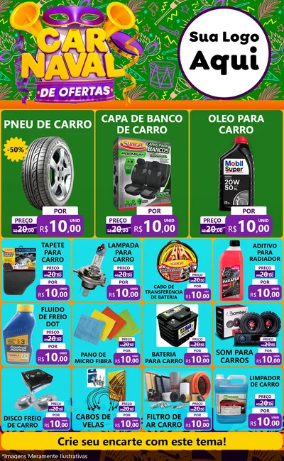 Modelo de Encarte para Encarte Grande com o tema Carnaval de Ofertas para Auto peças