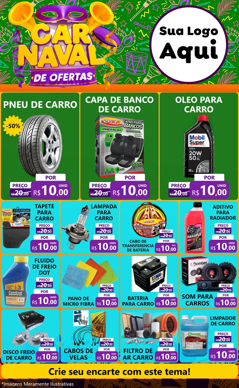 Modelo de Encarte para Encarte Grande com o tema Carnaval de Ofertas para Auto peças